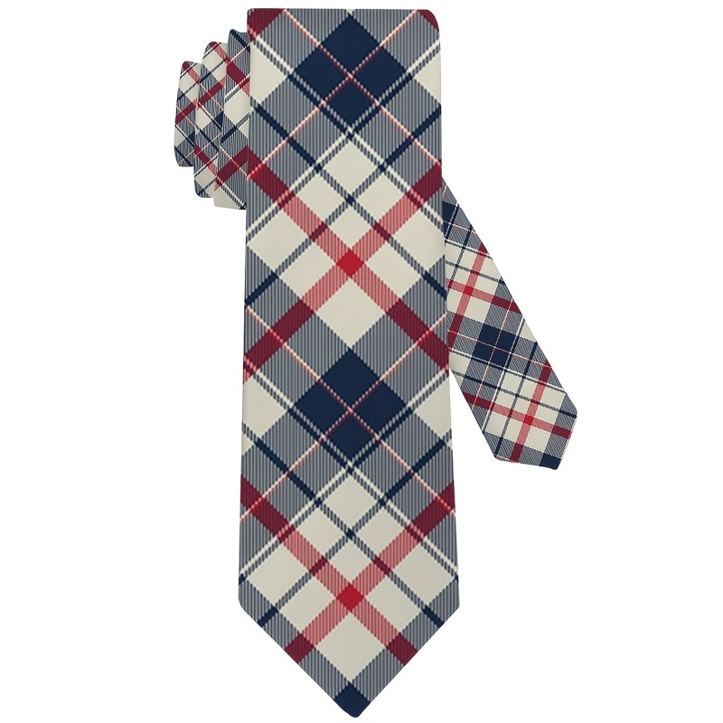 TEMU 1pc, Red And Black Plaid Long Stripe Pattern Printed Woven Tie, Suitable For & Daily Use | Men's Tie – Gift For Him