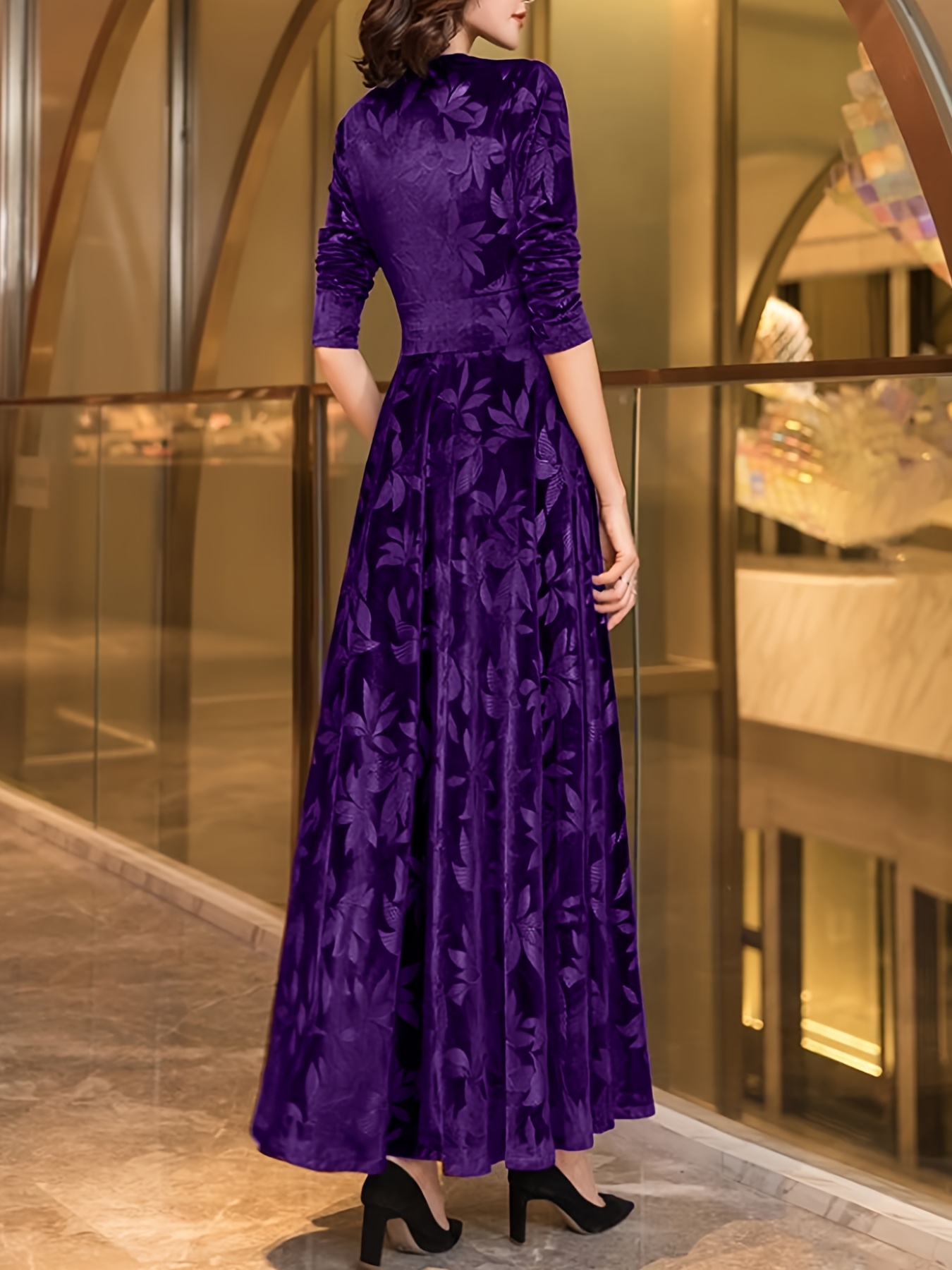 chinese dress ladies Elegant Velvet Satin Long Prom Dresses, A-Line Evening Dresses US 8 / Purple