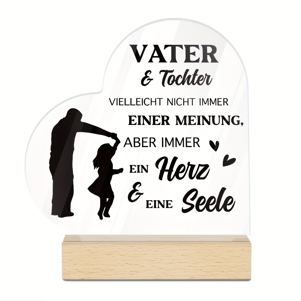 Image of Putuo Decor 1pc German Heart Shaped Acrylic Sign Wooden Base Table Decor, Father & Daughter Not , But & , Desktop Decoration For Home Farmhouse Fireplace Bedroom, Gift