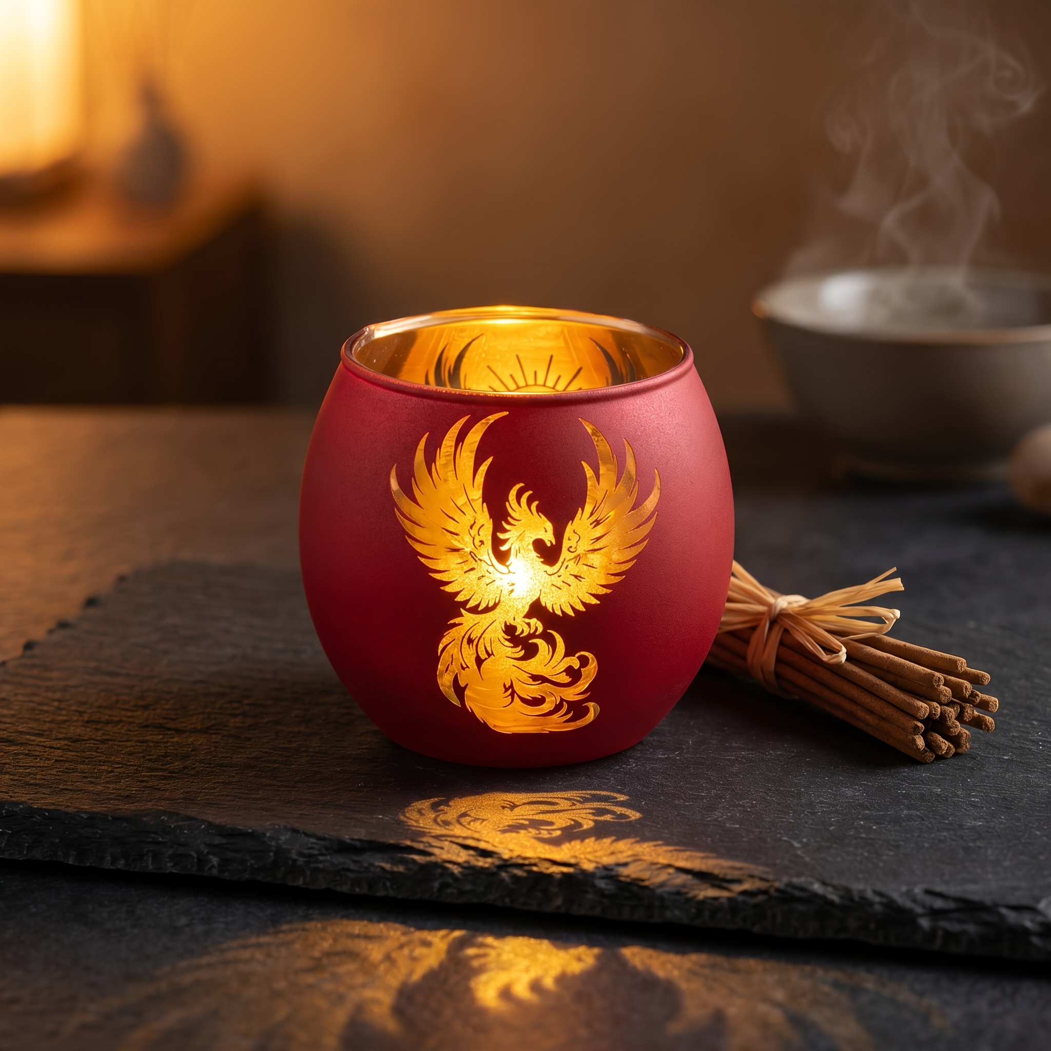 TEMU Phoenix Carved Glass Candle Holder Suitable For Home Decor - Small Round Tabletop Centerpiece With Phoenix, Glass & Electroplated For Weddings,