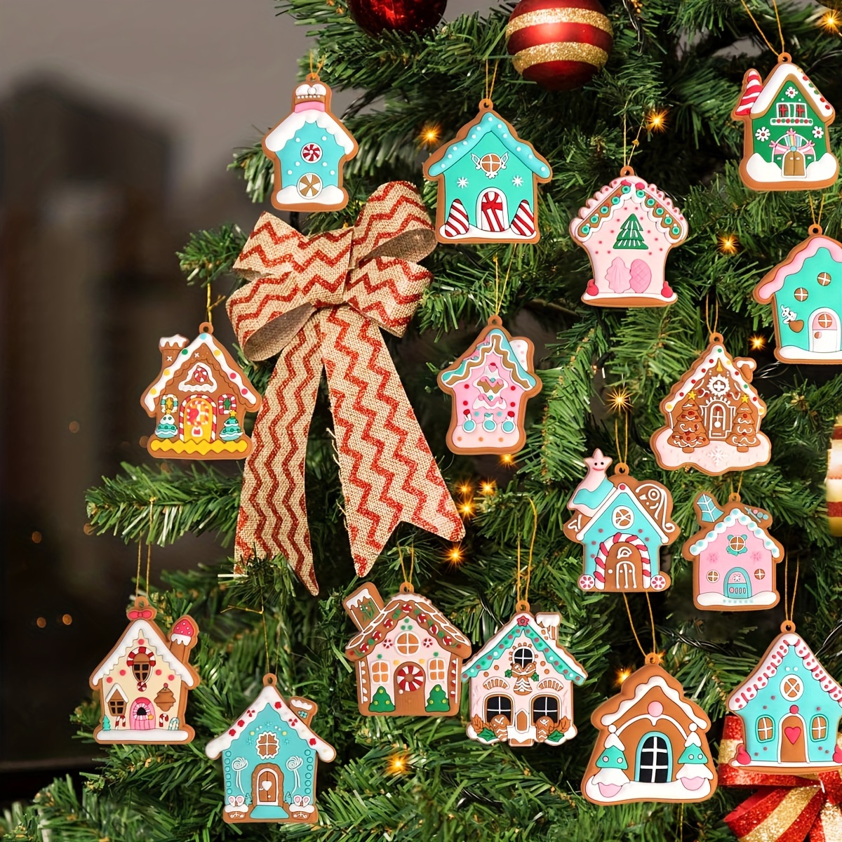 

16pcs Christmas House Pink And Christmas Tree Ornaments Add A Sweet To Your Christmas Christmas And Halloween Gift Decorations