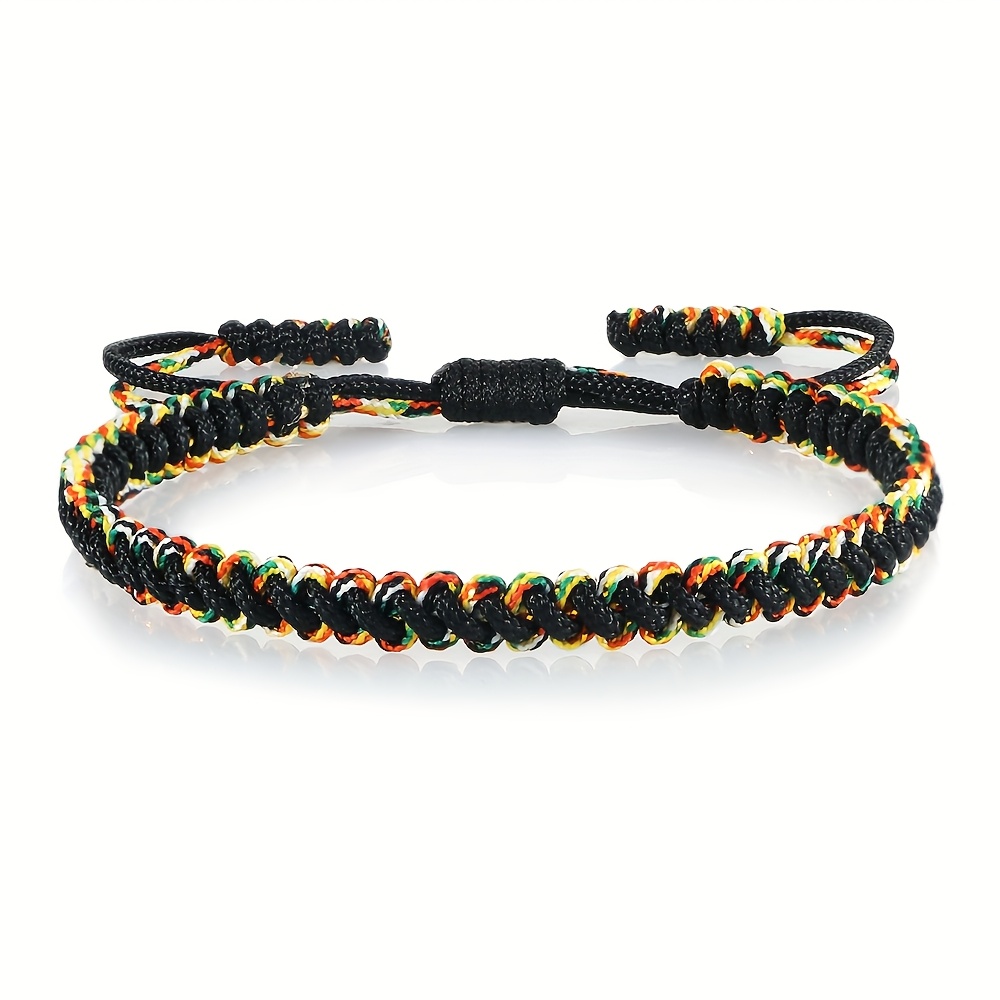 Boho Green & Rainbow Gradient Woven Bracelet Adjustable Friendship Jewelry