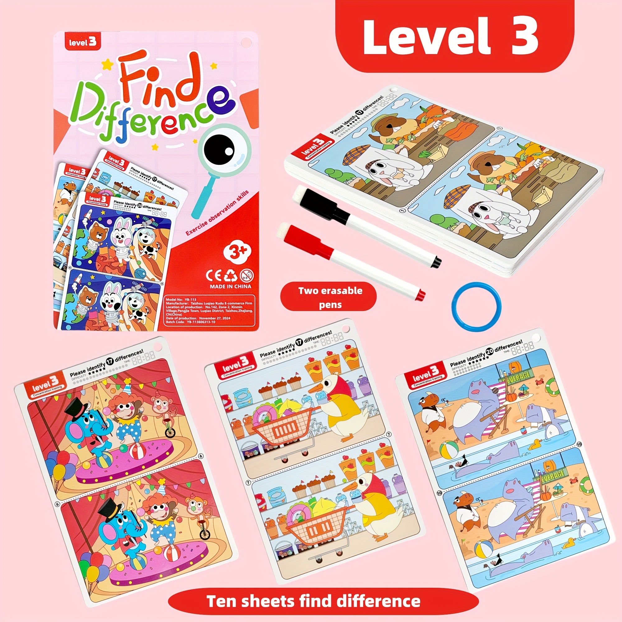 Game Set, 10 Sheets/set, Reusable With Erasable On The Back, Interactive Observation Skills Development Fun Educational Toy, Suitable As A Surprise Gift For Christmas, Halloween, And Thanksgiving