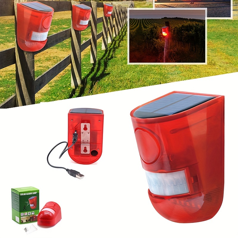 

1pc Solar Alarm Light Outdoor Motion Sensor, 129db Sound Alert & 6-led Flashing Warning Security Alarm System For Farm, Villa, Chicken Coop, Yard, Home Use, Weatherproof Alarm