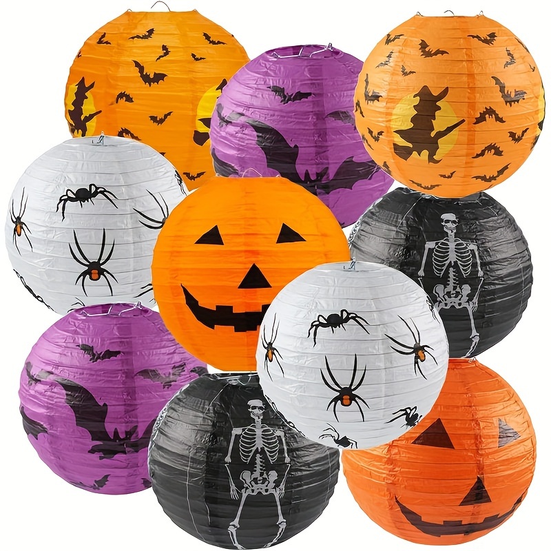 

Paper Lanterns Set - 5/10pcs Assorted Spooky Decor With Jack-o'-lantern, Bats, Spiders & Skeletons For Indoor/outdoor , No Electricity Needed