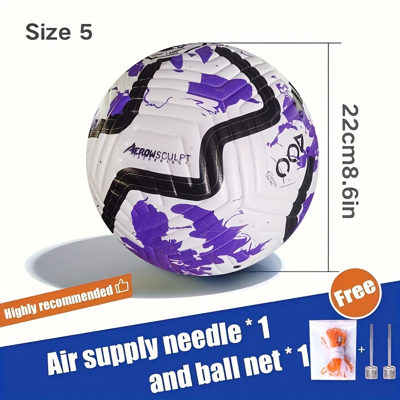 Size 5 Soccer Ball For Students, Teens & Adults - Training And Match Use With , Anti-slip Wear Resistance Includes Practical Accessories: Air Needle + Mesh Bag