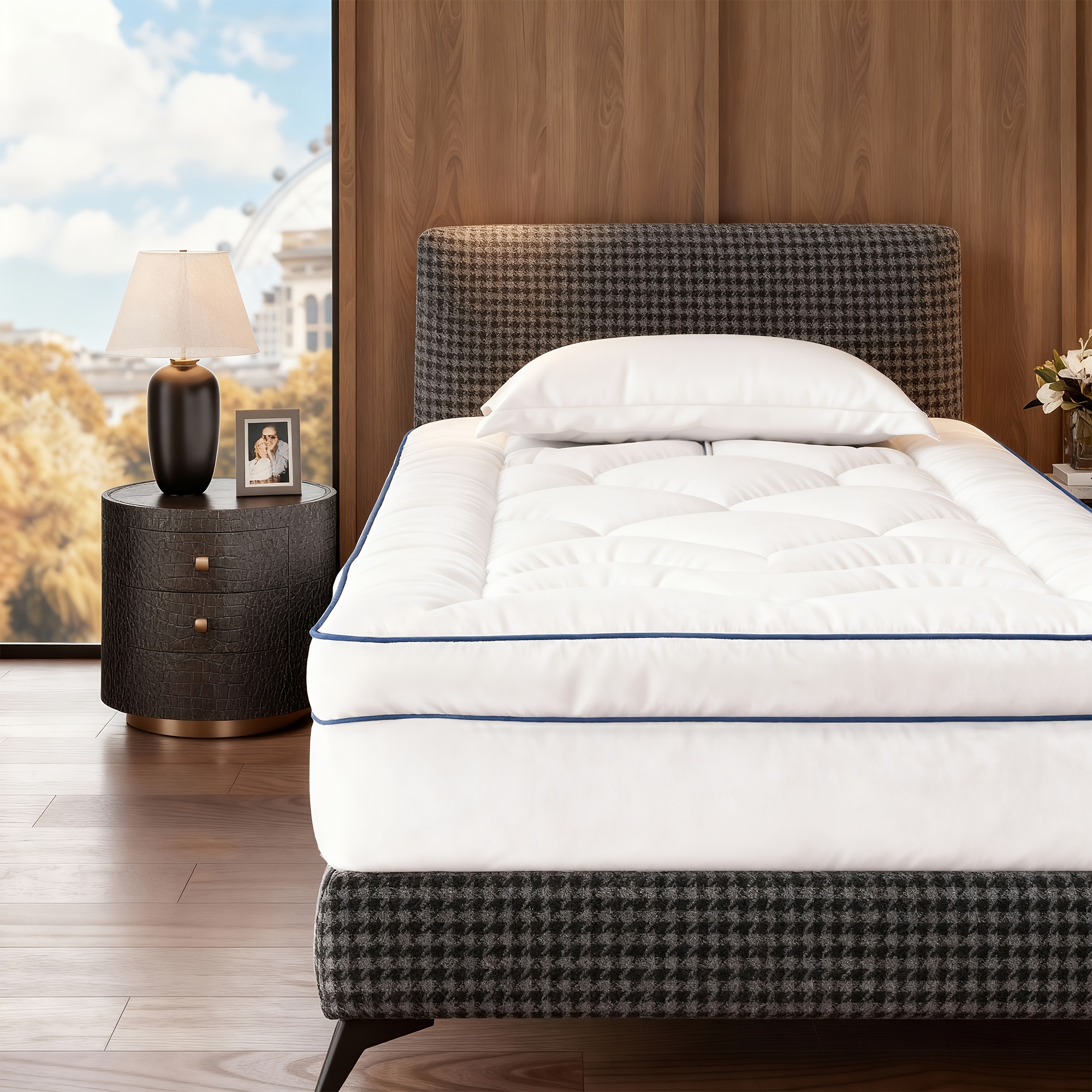 Image of Soft And Comfortable Mattress Topper, 9d+3d Fiber Material With Deep , Quilted Soft Cover, Breathable And Non-slip, Fits Hard Mattress, Spring Mattress, Guest Bed, And Sofa Bed