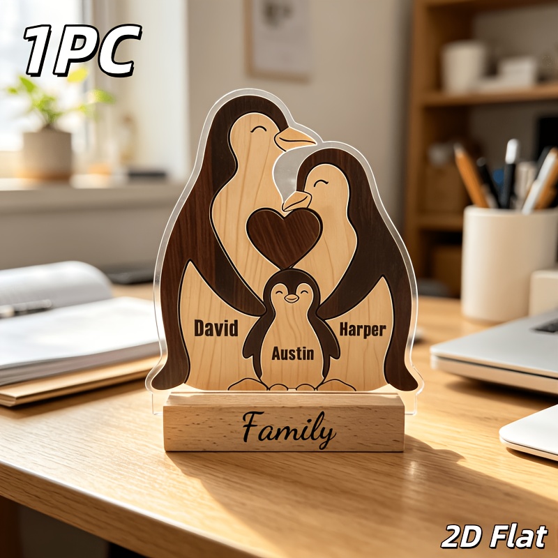 TEMU 2d Flat, 2d Flat 1pc Custom Acrylic Desktop Ornament, Supports Personalized Customization With Family ' Names. Features A Warm And Adorable