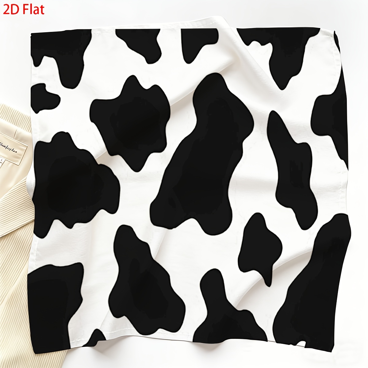TEMU Bufanda Toalla Cuadrada 2D, 1 pieza, Estampado de Vaca y Negro para Mujer, , Lavable a Máquina, Decorativa Casual, Cómoda, Ideal para Uso Diario