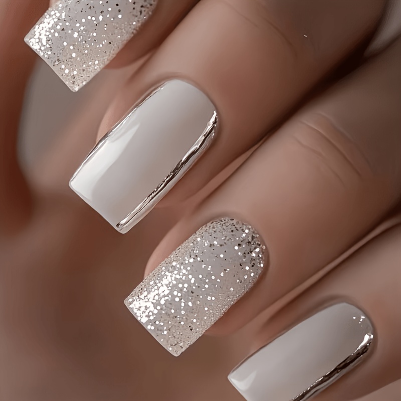 TEMU Upgrade Your Look: 24pcs Press-on Nail Set, Powder Design, Simple And Sophisticated, Pure And Desirable, Versatile And Elegant, Brightening
