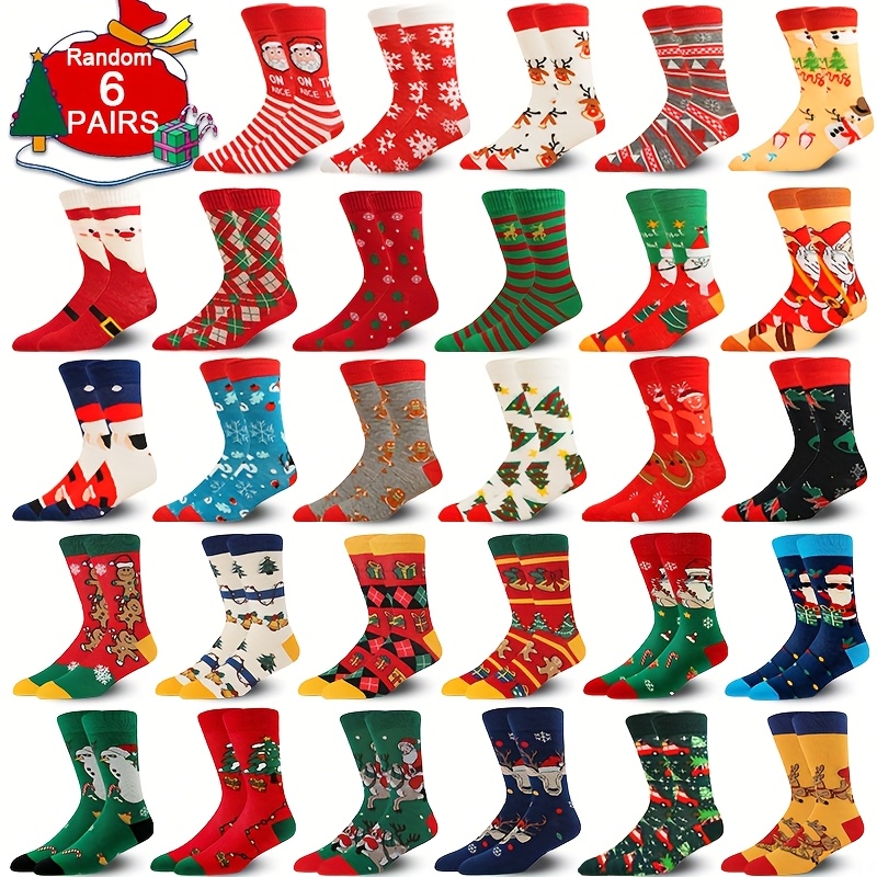 Random 6/12 Pairs Men Women Christmas Theme Socks - Soft Comfortable Warm Sweat-absorbing, With Snowflake Christmas Tree Gingerbread Man Patterns - Gift For , Sweat-resistant