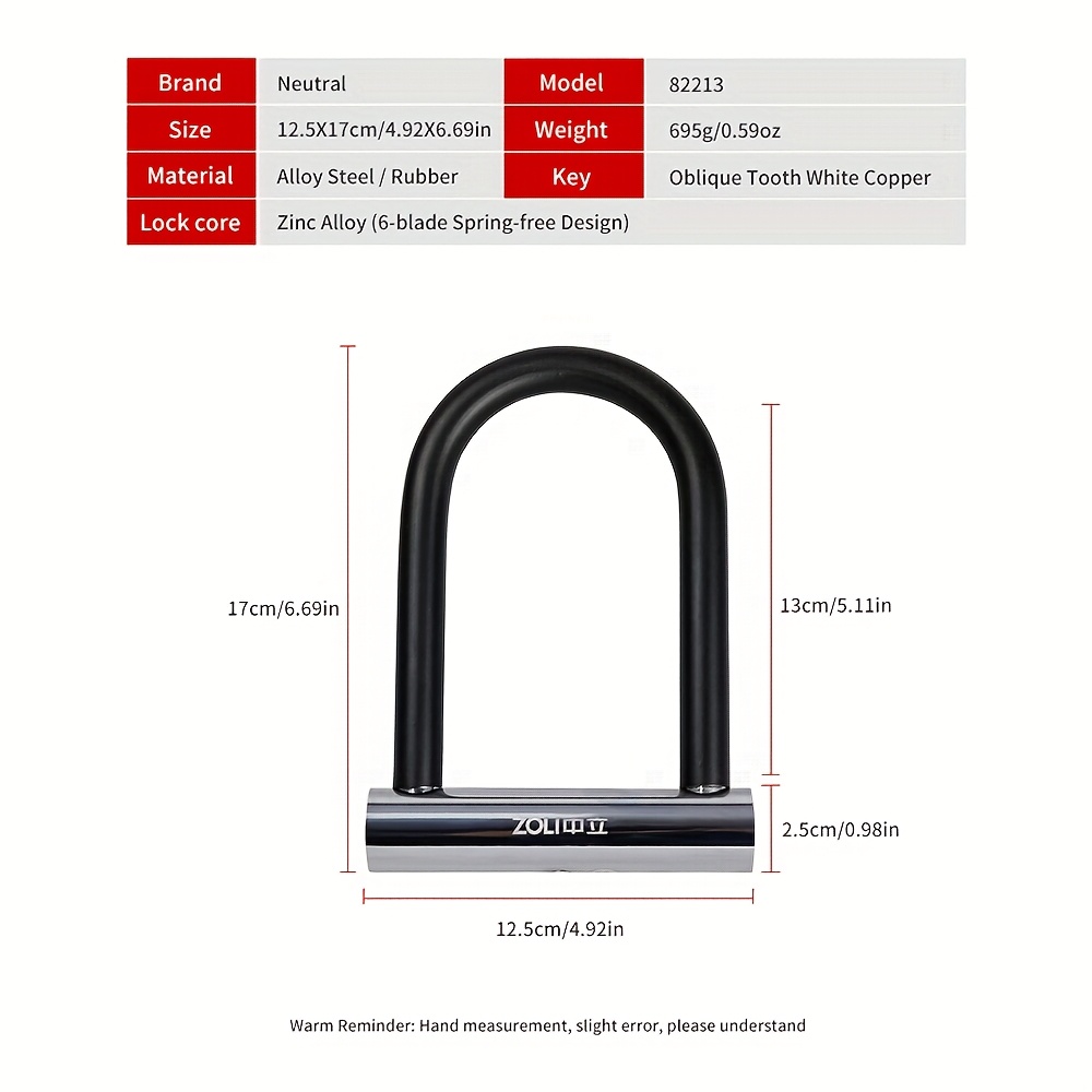 TEMU Cadenas en U pour Vélo, Cadenas -Vol Robustes pour Vélo Électrique, Moto, Scooter et Sécurité de Porte 82213