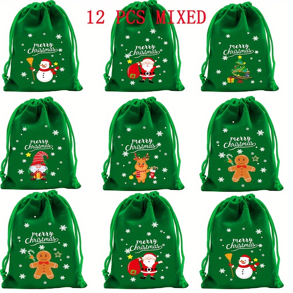 Gift For Her/him 12pcs Bags Cute Flannel Luxury Velvet Drawstring Pouches Wedding Gift Bags Gift Flannel Bags Christmas Santa Claus Tree Gift Bags