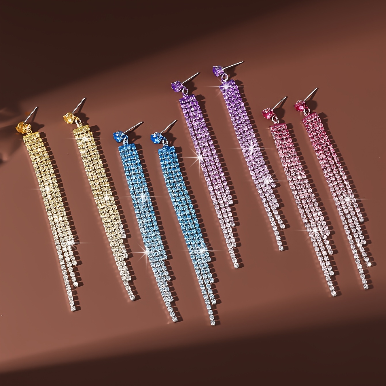 Long Layered Drop Earrings with Synthetic Gemstones, Everyday Glamour