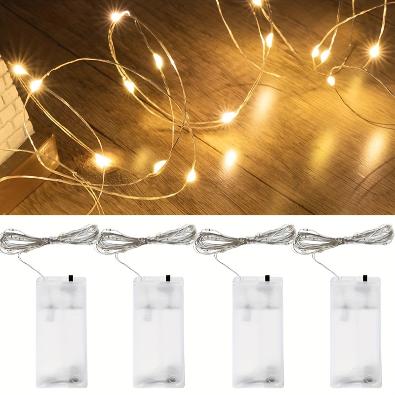 tétel kép 4 darabos készlet, 10/  led-es elemes tündérfények, 3.21/6.49/9.77 láb, ezüstös rézhuzal, mini tündérfüzérlámpák elemes dobozzal, hálószobába, beltéri falakra, partikra, esküvőkre, születésnapokra, barkácsoláshoz, valentin- , húsvétra, karácsonyi díszekhez. az elemek nincsenek benne. meleg