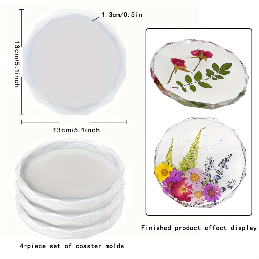 TEMU Resin Casting Molds 4pcs Resin Coaster Mold Set Coaster Mold For Resin Casting Large Round Geometric Coaster Silicone Mold Epoxy Resin Specimen Decor Making Home Heat Resistant Pad Making