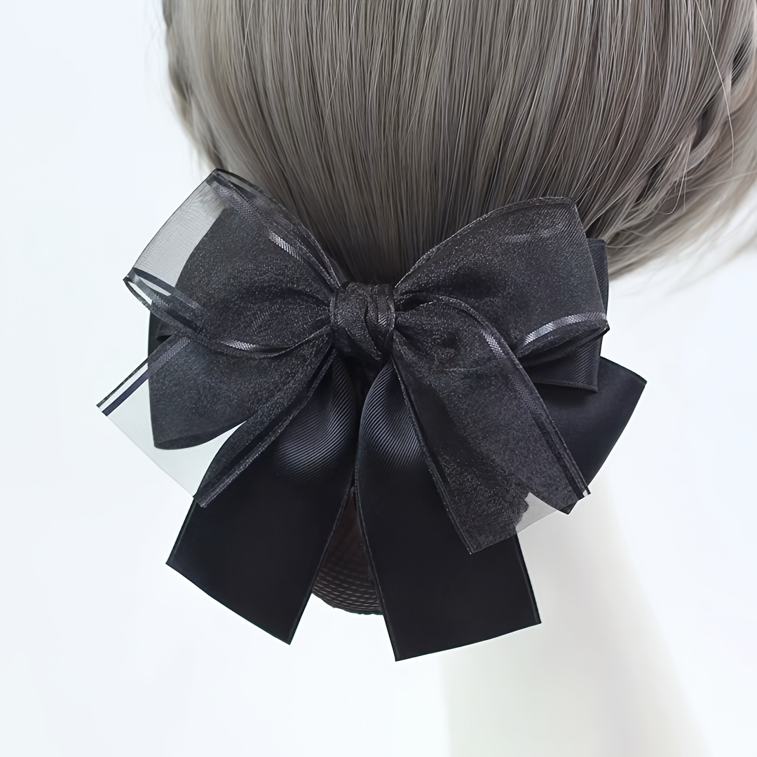 TEMU 1 Elegant Retro Women's Bow Headband With Bun Nurse Bun Hotel Staff Hair Clip Bank Work Daily Cute Bow Work Hair Clip