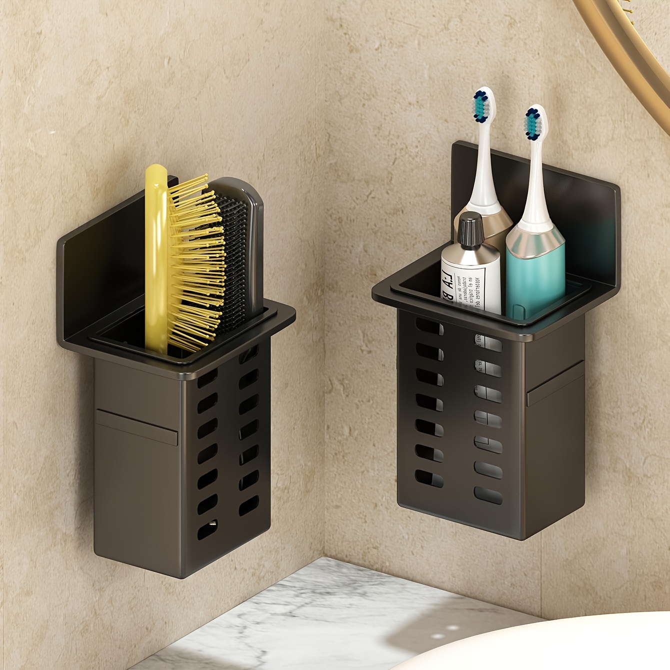 1pc Toothbrush Holder For Bathroom, Wall Mounted Toothbrush Storage Rack, Bathroom Storage Organizer, Bathroom Multifunctional Toothpaste Toothbrush Container, Bathroom Accessories