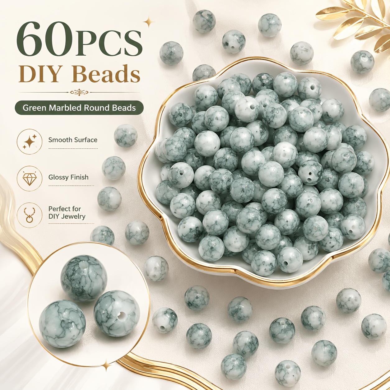 TEMU 60pcs, 8mm Patterned Decorative Beads, Handmade Jewelry, Suitable For Bracelets, Necklaces And Car Pendants - Craft Additions And Materials,