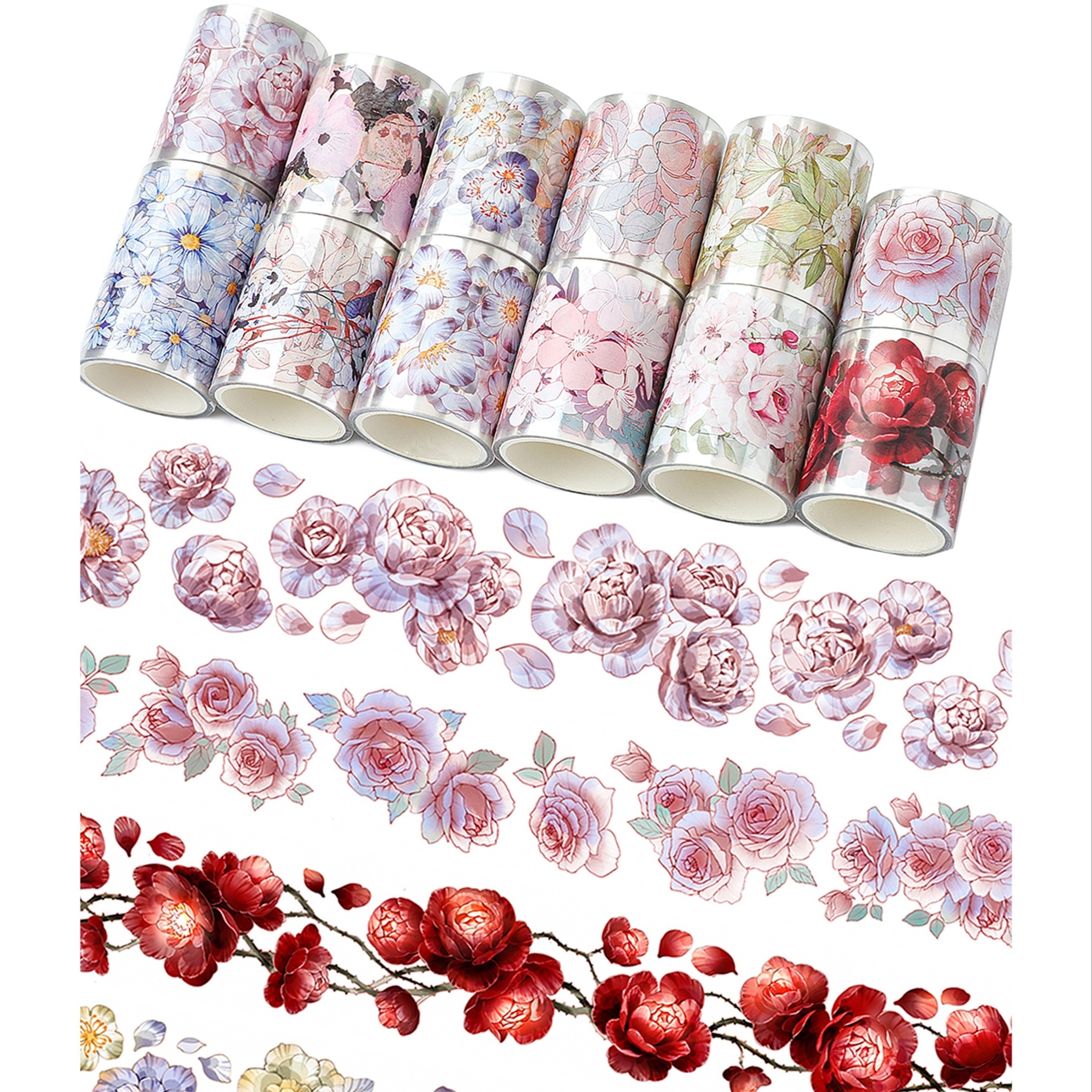 

Cratey Floral Washi Tape Set - 12 Pet & Washi Tapes For Journaling Stickers, Scrapbooking Supplies, Planner, Bullet Journals, Arts & Crafts. Use As Stickers