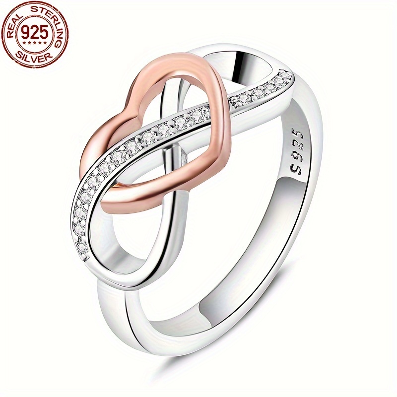 

925 Sterling Silver Wedding Anniversary Ring Inlaid White Zirconia Design Finger Ring Jewelry Accessory