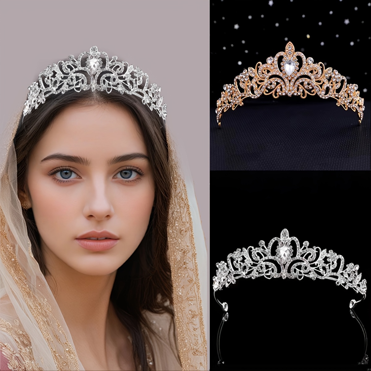 

1 European And Bridal Fashion Crown Elegant Tiara Dress Veil Tiara Princess Birthday Party Gift Hair Accessories Show Costume Accessories Crown