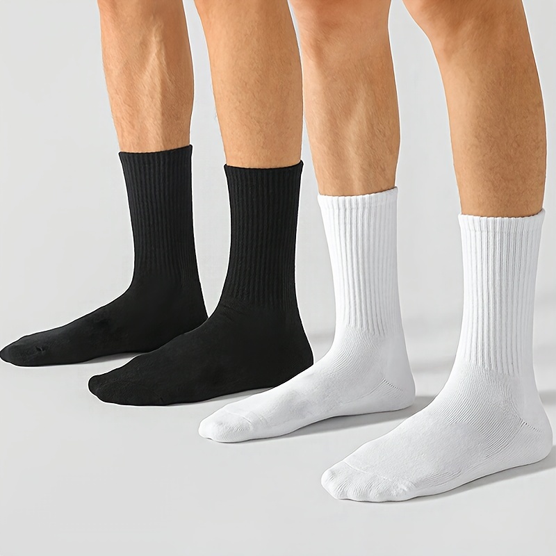 

6pcs Nektom Men's & Women's Crew Socks - Solid Color Black, White, And Gray, Breathable Polyester-spandex , Ribbed Texture,