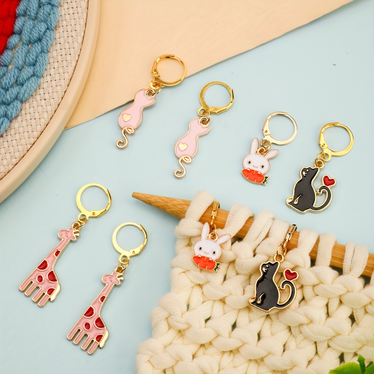 

8pcs Animal Series Crochet Stitch Markers Set - Mixed Colors, Mini Knitting & Sewing Accessories For Crafting And Weaving