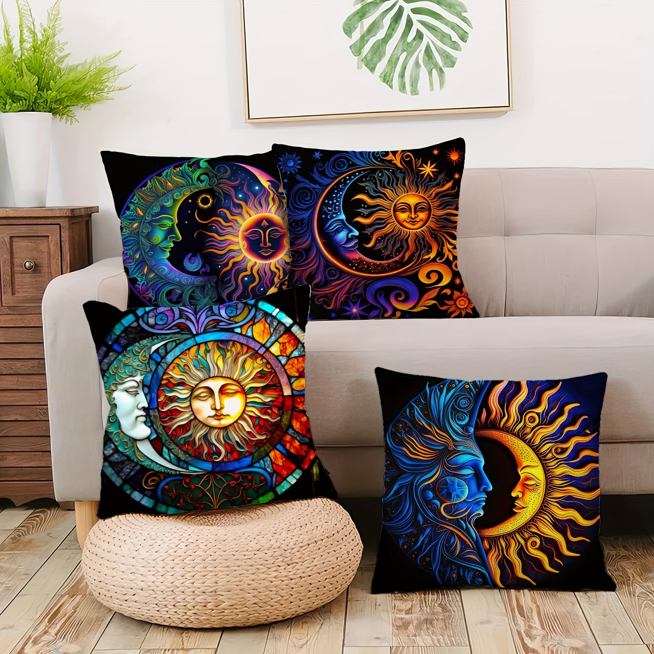 

4pcs Set Short Plush Pillow Covers - Abstract , 18x18 Inches - Zippered Polyester Cushion Cases For Sofa And Car Decor (inserts Not Included)