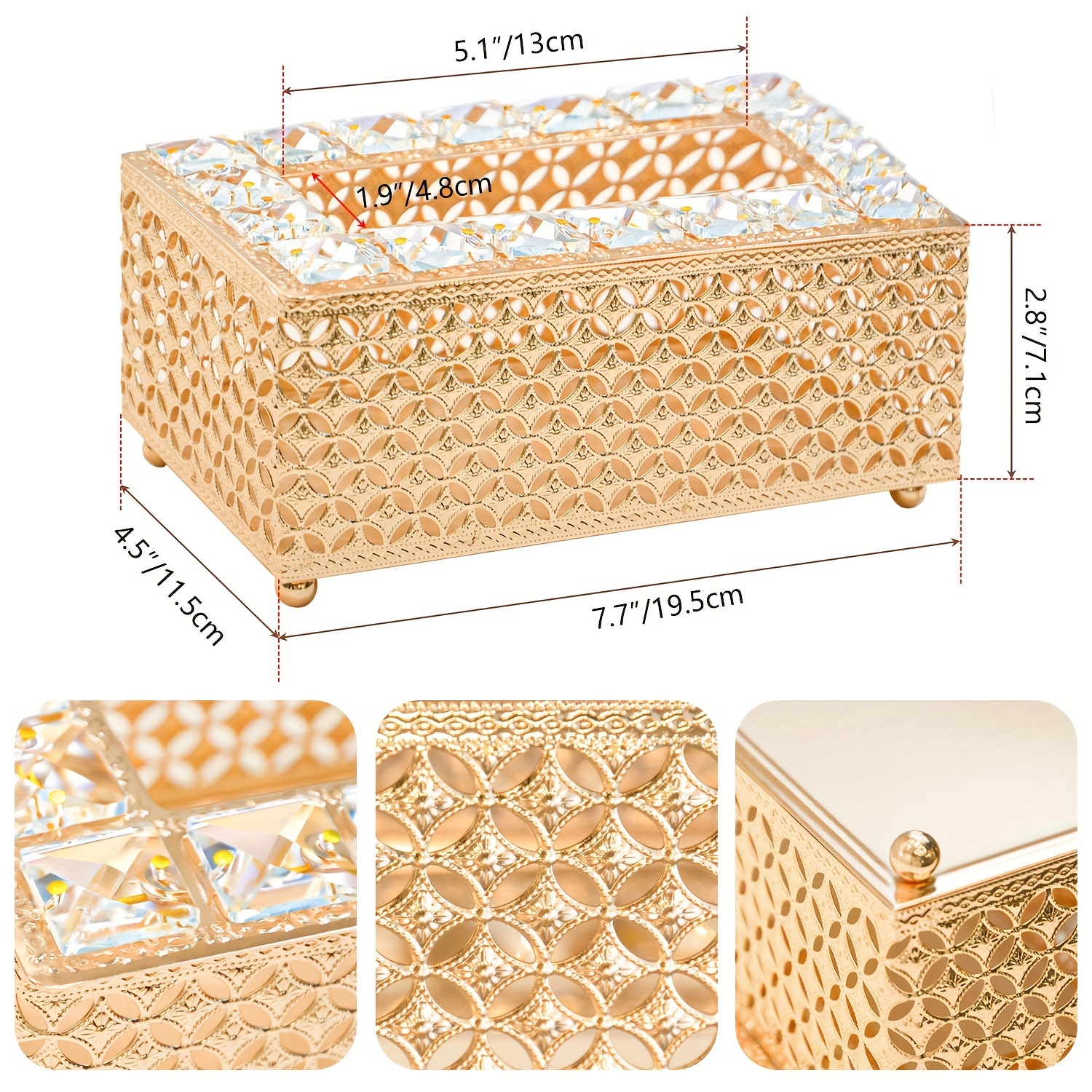 Crystal Tissue Box Rechthoekige decoratieve servethouder Crystal Paper Container voor Elegant Home Office Decor (Gold
