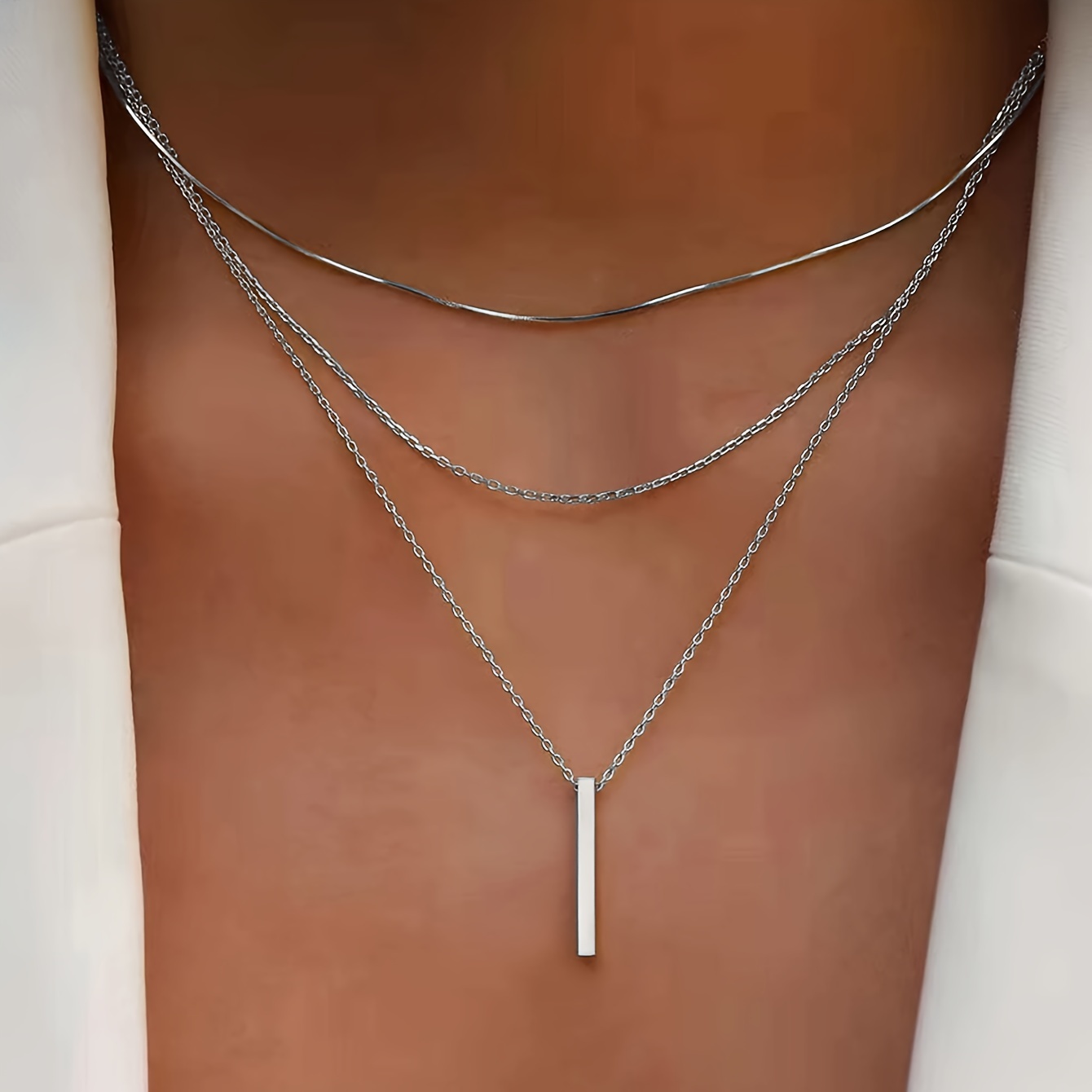 Simple Sexy Rectangular Pendant Rope Chain Necklace Set