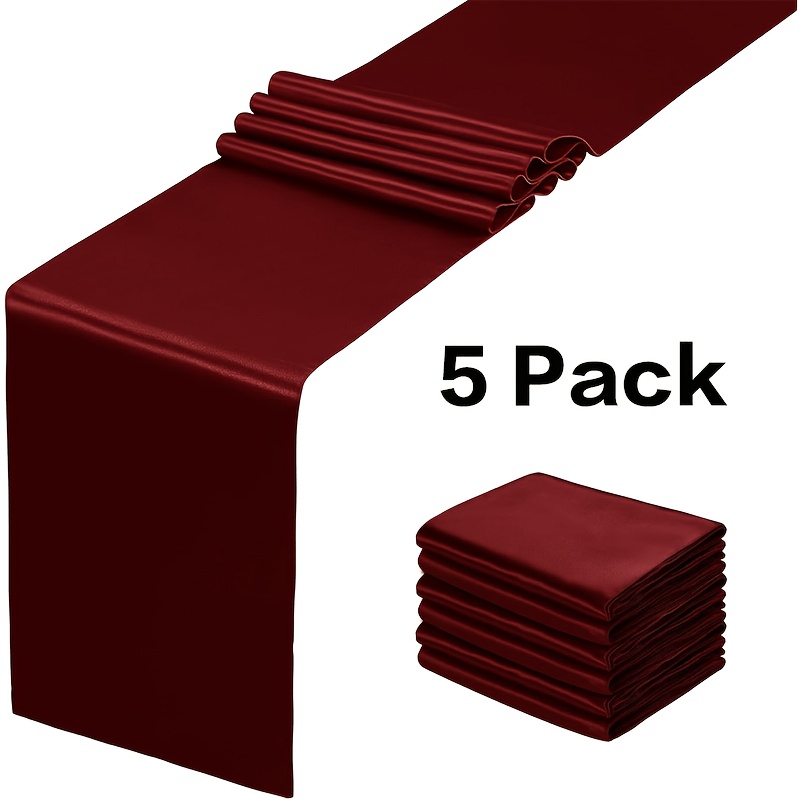 TEMU 5pcs Satin Table Runner Set, 12x108 Inches Long, Smooth And Glossy, Suitable For Wedding Table Decorations At Birthday Parties, Buffets,