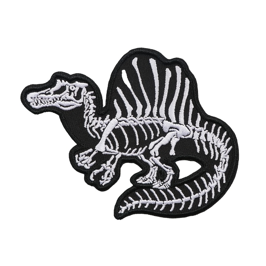 TEMU 1 écusson brodé squelette de fossile de Spinosaurus, de , de dinosaure, badge en tissu à coller ou à coudre, applique osseuse pour sac à dos,