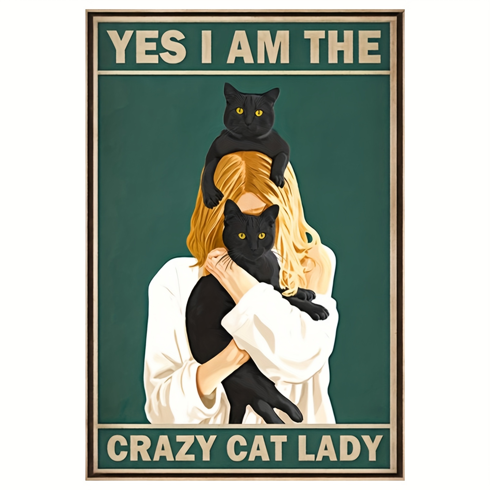 TEMU 1pc Lady Frameless Canvas Poster 12x18 Inch - Wall Art With Black Cats, Green Hair & " Lady" Text, Vibrant Colors, High-quality Canvas For