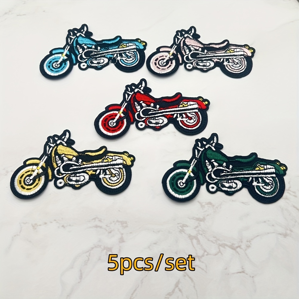 5pcs/set- Embroidered Iron On Patch Motorbike Iron On Patch - Heat Adhesive Patches - Backpack Adhesive Patch - Motorcycle Adhesive Patch-rock Embroidered Logo Patch Badge Iron On