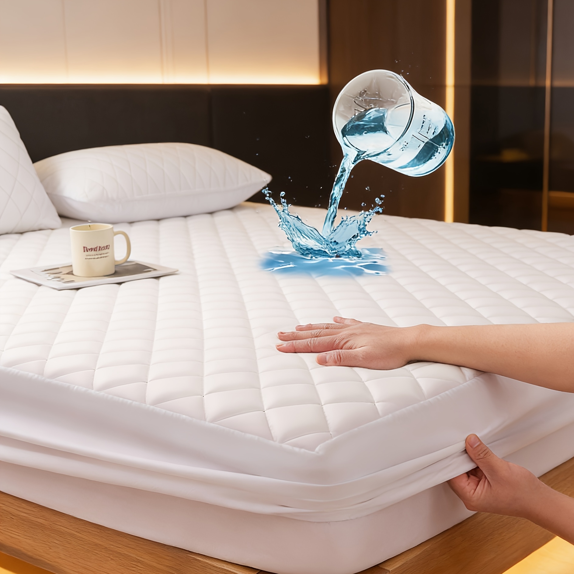 E-shop gesteppter wasserdichter Matratzenschoner, ultraweicher atmungsaktiver Spannbetttücherbezug mit tiefem Taschensaum, hautfreundliche &