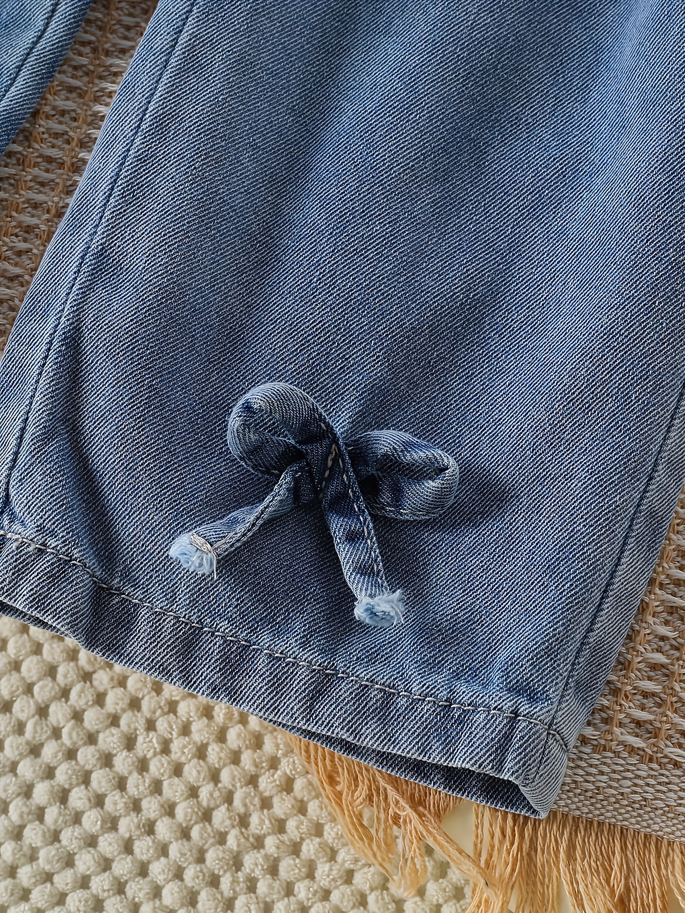 2pcs set for girls 0 3 years crew neck long sleeve denim top with ruffle and bow details casual denim pants comfortable soft durable fabric     for outdoor Product details 8