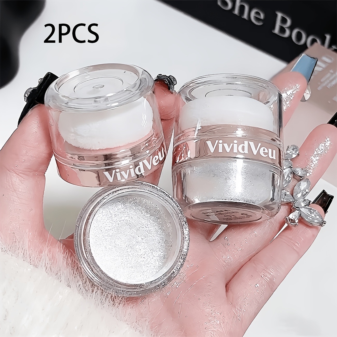 TEMU 2pcs Wedding & Party Glitter Highlighter Powder - Waterproof Buildable Shimmer Suitable For , Medium-density Powder Suitable For Tones, Compact