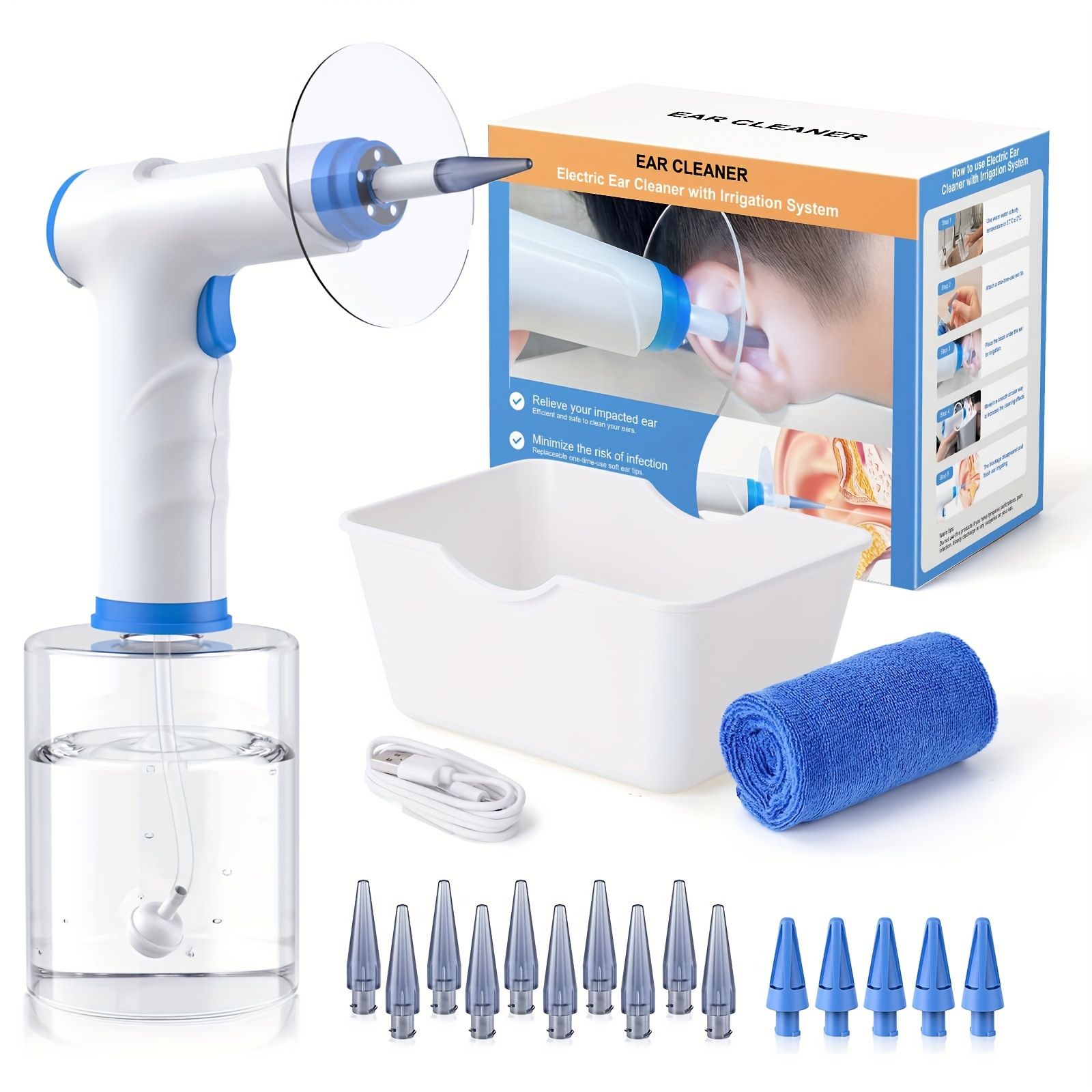 

Ear Wax Removal, Electric Ear Cleaning Kit With Light, Eligible, Ear Irrigation Kit With 4 Pressure , Safe And Effective Ear Flush Kit With Ear Cleaner - Includes Basin, Towel & 15 Tips