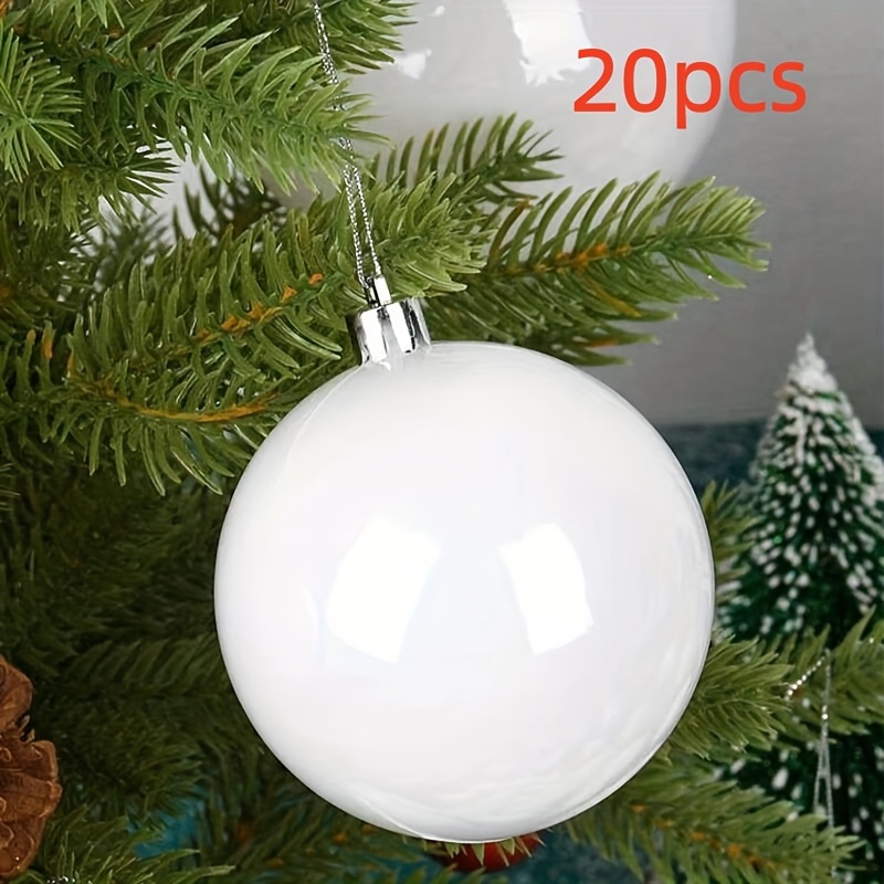 TEMU 20pcs Pack 20pcs Small White Plastic Spherical Hanging Ornaments Suitable For Christmas Tree Decorations, Lightweight Baubles With Hooks For /