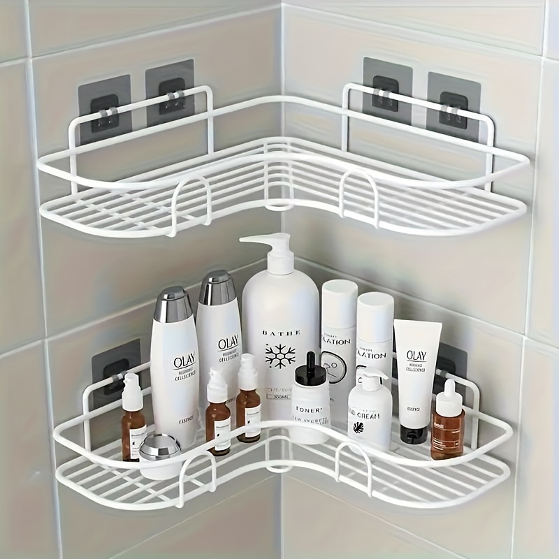 

1pcs Corner Shower Caddy, No-drill Wall-mounted Bathroom Shelf, Toilet Storage Cabinet For Shampoo, Conditioner, Cosmetics, Bathing Accessories For Kitchen, Bedroom - Unscented, No Electricity Use