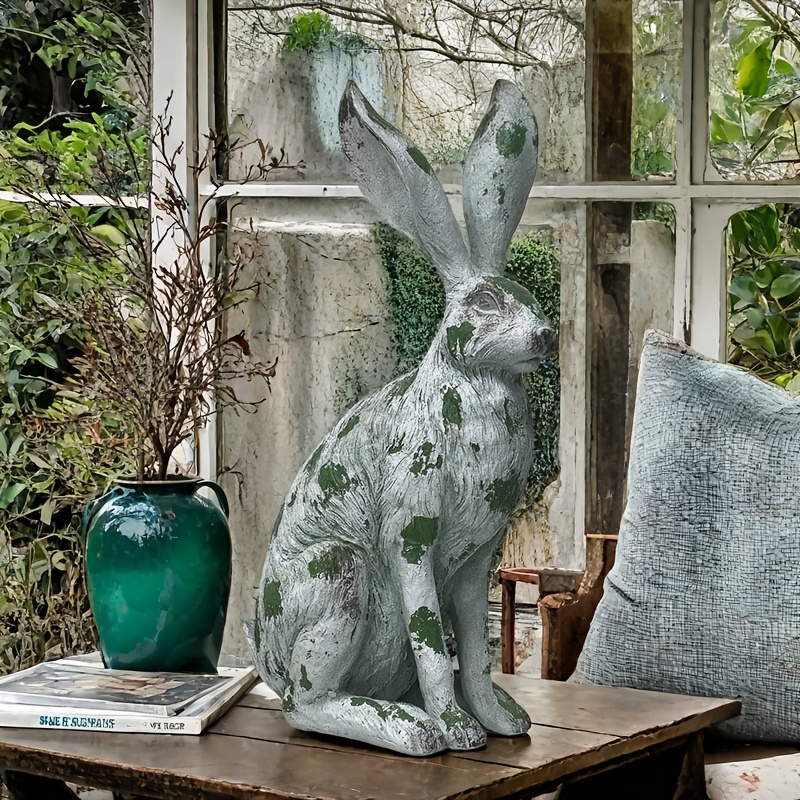 

Vintage-style 14" Resin Rabbit Statue With Weathered Green - Indoor & Outdoor Decor, Ideal Gift For Easter, Halloween, Valentine's Day