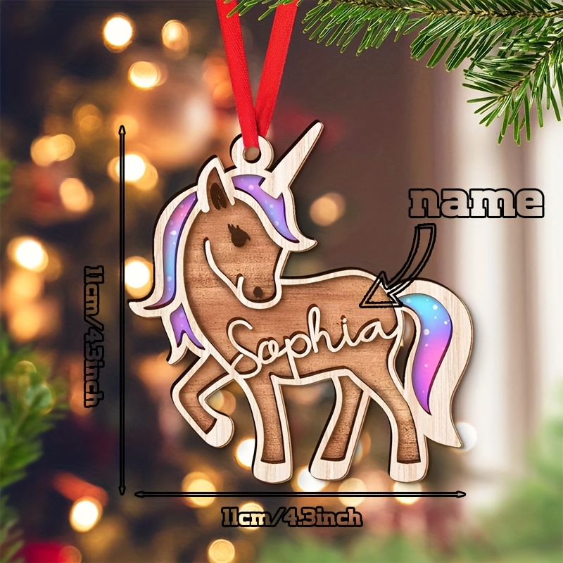 TEMU [customization] Personalized Unicorn Personalized Ornament, Christmas Hanging Decoration Gift, Custom Unicorn Ornament, Wood Ornament, Holiday