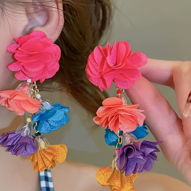 TEMU Une paire de boucles d'oreilles élégantes et polyvalentes pour l'été, style bohème frais et minimaliste avec floraux et forêt dopamine