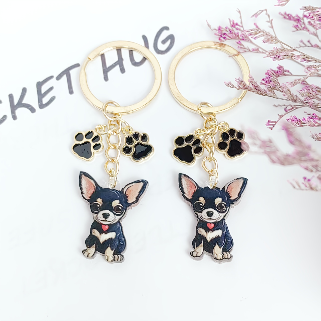 TEMU 2pcs Puppy And Paw Print Themed Keychain Suitable For Keychains, Bag Buckles, Car Key Chain Pendants, Decorations, Perfect Gift For Dog Lovers