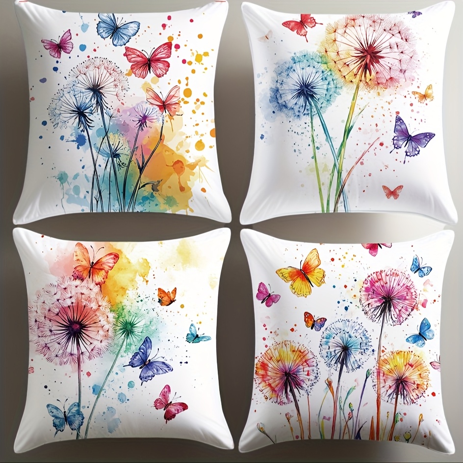 TEMU Set Of 4 Cushion Covers With A Dandelion , Perfect For A Creative Touch To Your Home. Country-style Decorative Pillowcases Measure 17.72 X 17.72