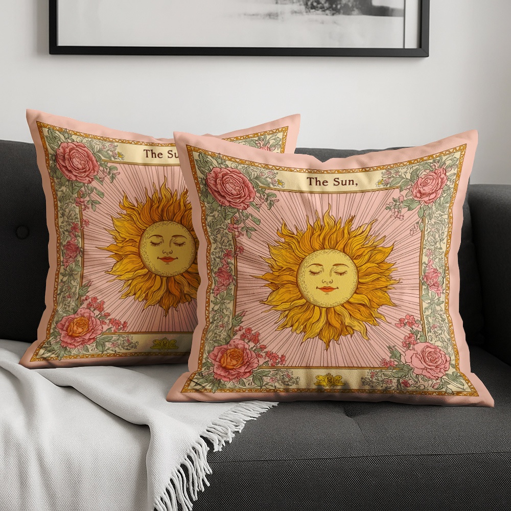 TEMU 2pcs, 2pcs Double-sided Printed Pillow Cover, Fashionable Pillowcase With Sun Card Illustration, Soft And Smooth Short Plush Fabric, 18x18