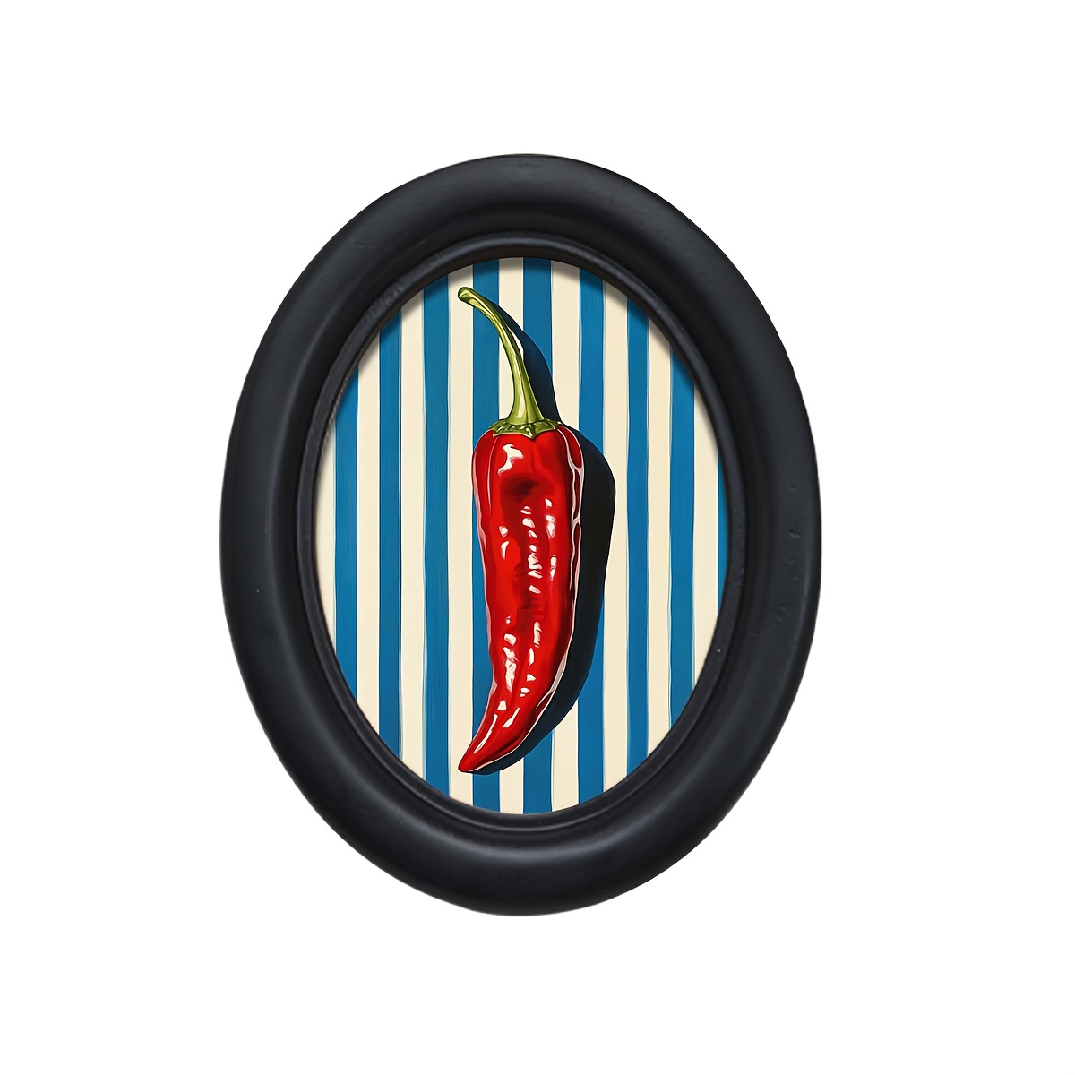 E-shop 1 Stück Fotorahmen mit roten Paprikas auf blauen Streifen im 3D Retro Oval Design (4.16 * 5.25). Dieser handgefertigte Foto-Transfer ist , um