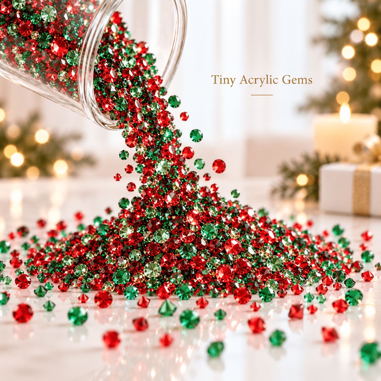 TEMU 3476pcs Red & Green Acrylic Fake Diamonds/ Gems - Suitable For Vase Filler, Wedding Table Centerpieces, Christmas Bling Decor, Craft, Golden