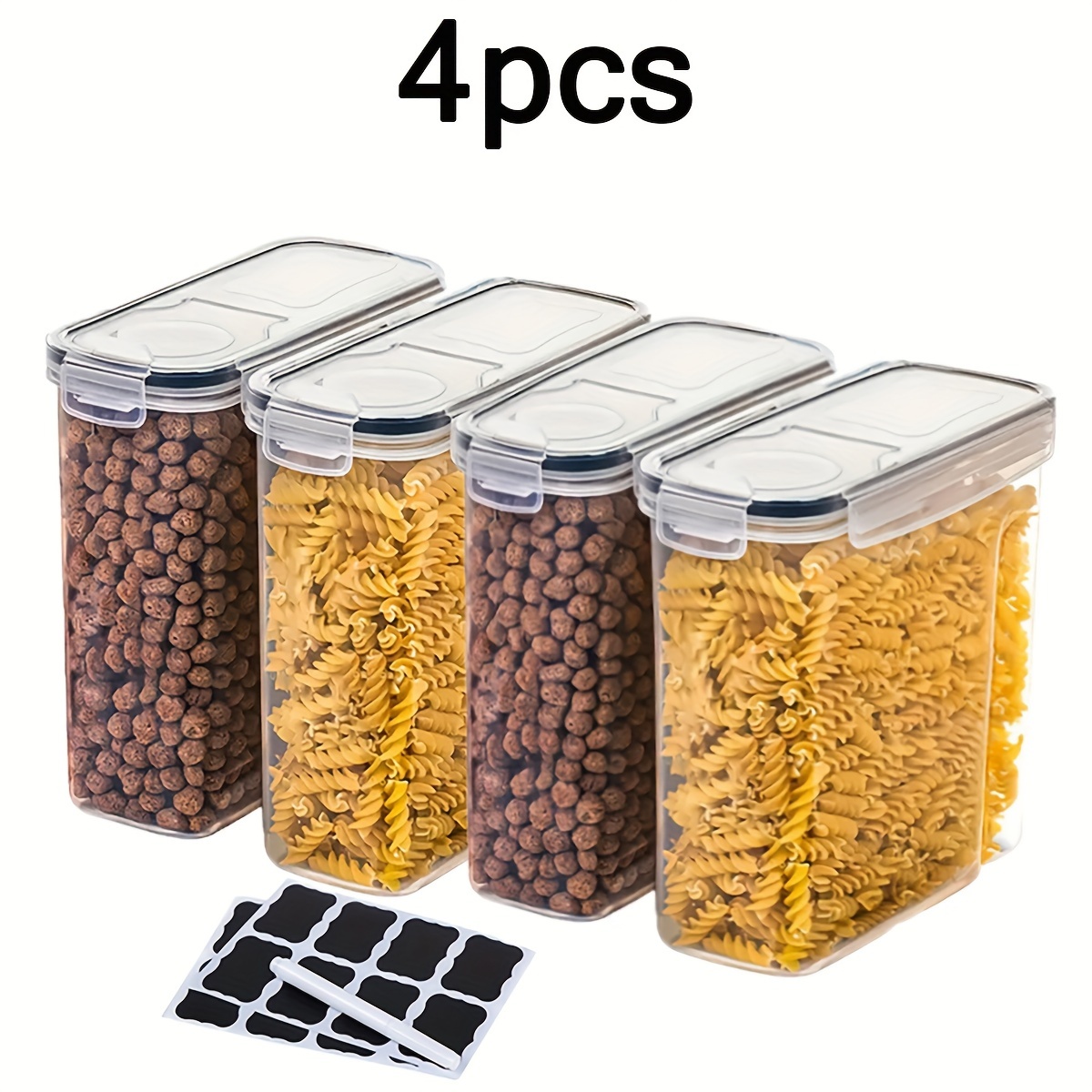 

4pcs Food Jars & Canisters, Stackable Container Organizer, Airtight Food Storage Containers Set With , For Cereal, Rice, Vegetables, Fruits & Flour, Organization And Storage